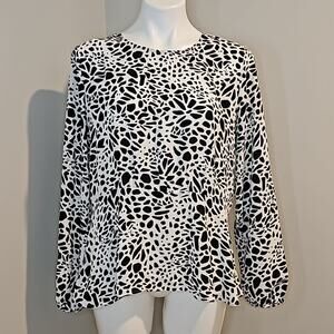 Ann Taylor Loft Black and White Peplum hem Long Sleeve Blouse